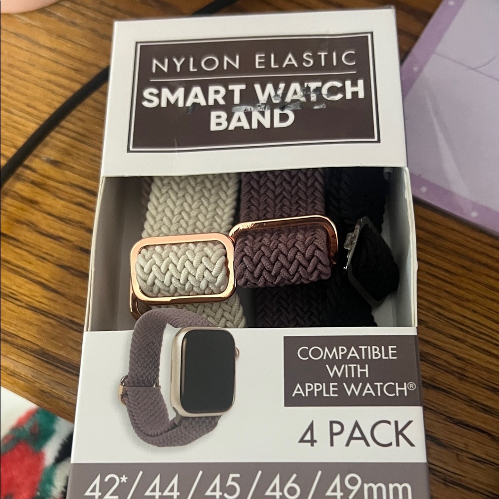 Nylon Elastic Smartwatch Band 4-Pack - Rose Gold and Purple